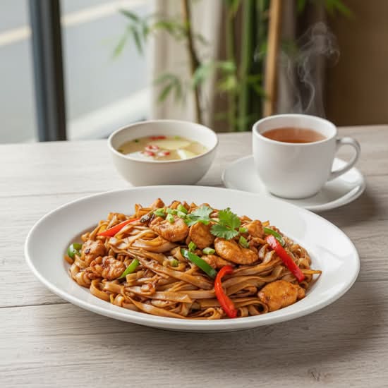 105. Chicken with Black Bean Sauce Fried Rice Noodle 豉汁雞球炒河